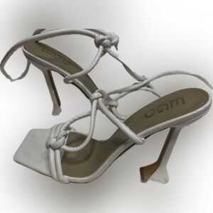 White tie up sandal heels open toe